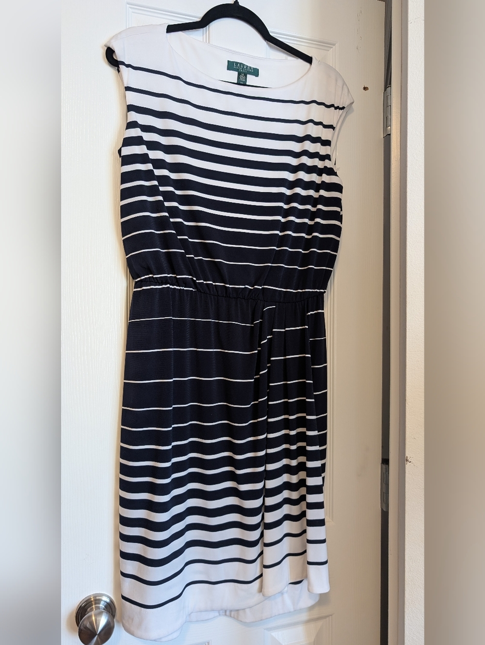 Lauren Ralph Lauren Navy and White Striped Midi Wrap Dress